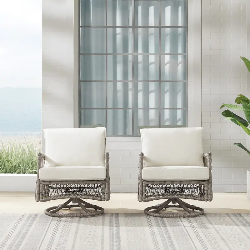 KO70435DW-CR Thatcher 2 Piece Outdoor Wicker Swivel Rocker Chair Set