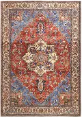 Percy 5 x 8 Blue and Rust Washable Area Rug