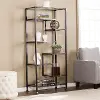 HZ1774 Jaymes Black Metal & Glass Asymmetrical Bookcase