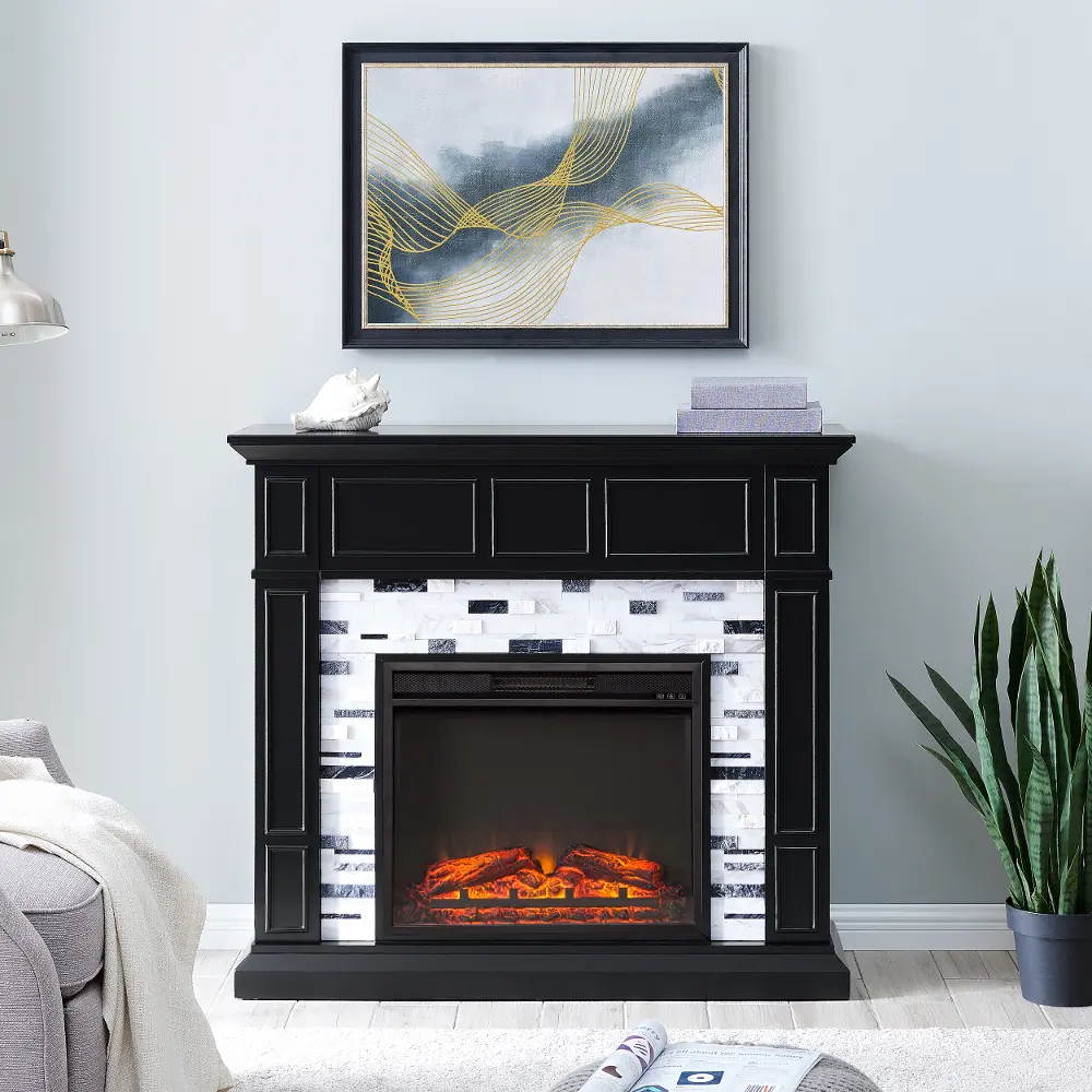 FP1080859 Drovling Black & Marble Electric Fireplace-1