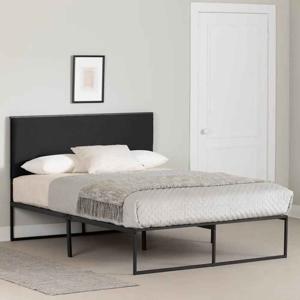 14601 Mezzy Gray and Black Queen Upholstered Platform Bed - South Shore-1