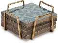 Green and Blue Coaster Set in Stand