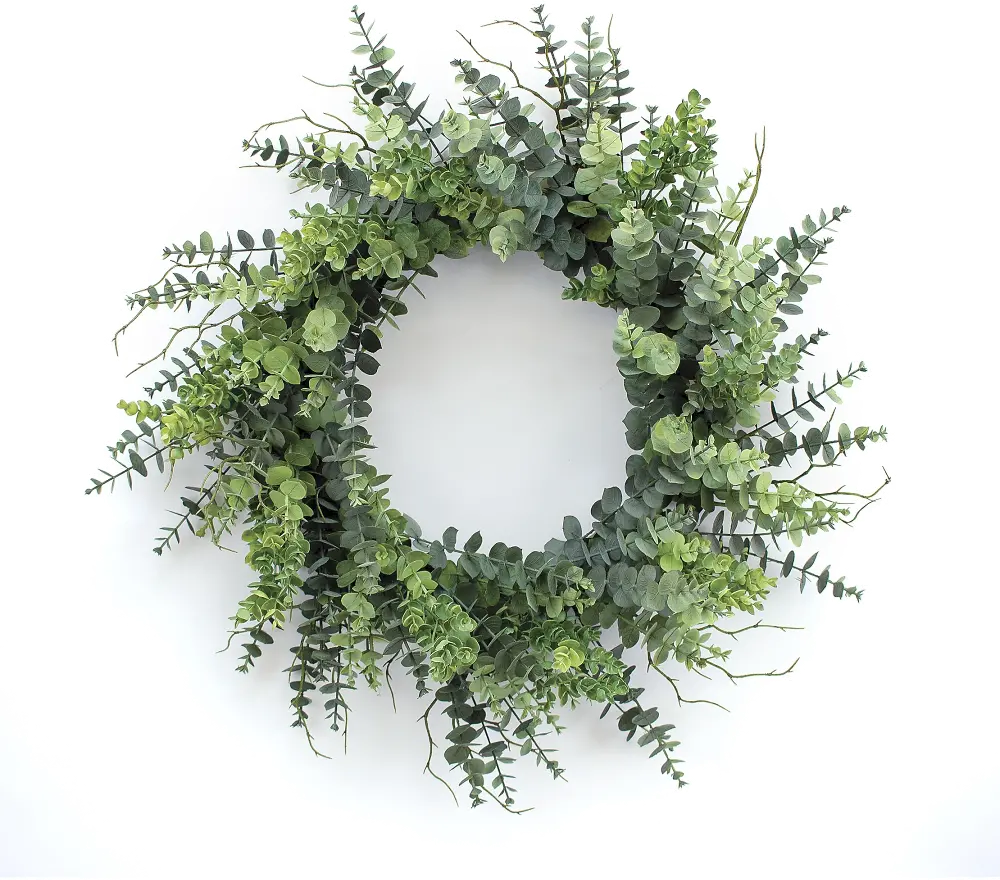 29 Inch Plastic Green Eucalyptus Wreath-1