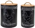 Large Metal and Wood Rooster Canister
