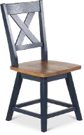 Carmen Oak and Blue Swivel Dining Chair