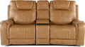 Conway Saddle Brown Power Reclining Loveseat with Audio Console