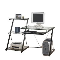 Contemporary Glass Computer Desk with Bookcase-2