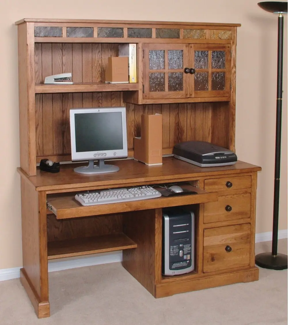 Rustic Light Brown Computer Desk with Hutch - Sedona-1