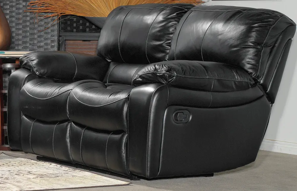 Black Leather-Match Dual Reclining Loveseat - Cameron Collection-1