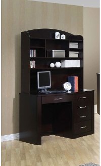 Contemporary Merlot Desk and Hutch - Milan