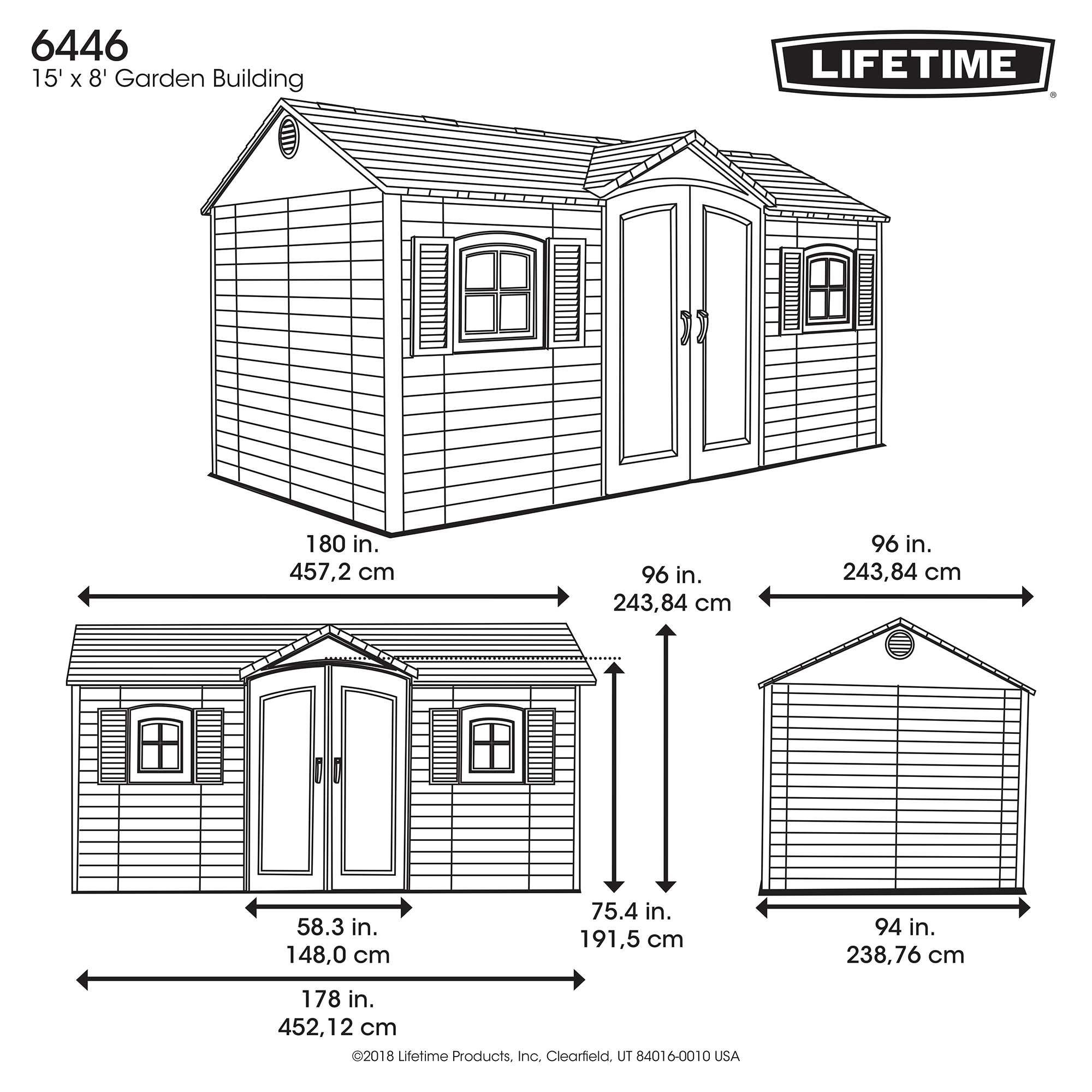 6446 Lifetime 15 ft. x 8 ft. Side-Entry Garden Storage Shed-10