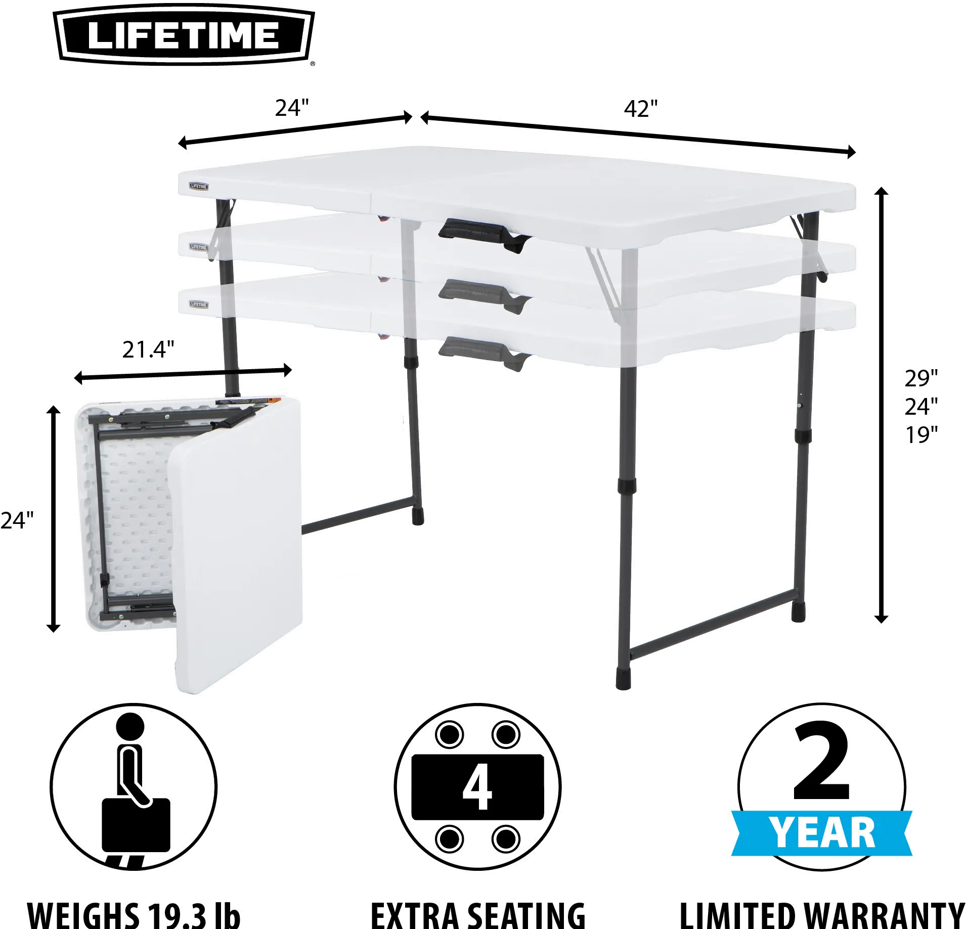 4428 Lifetime 4 Foot Fold-in-Half Adjustable Height Table-5