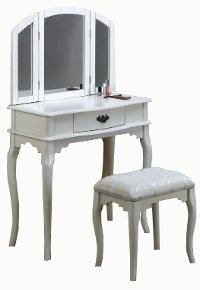 Pure White Vanity Set With Mirror And Bench