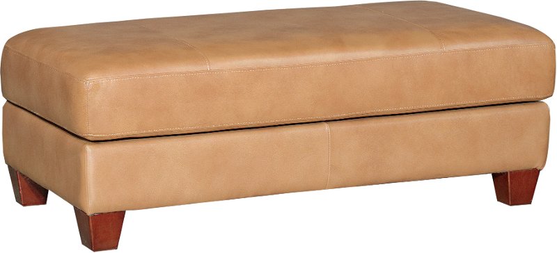 Camel Brown Leather Storage Ottoman, Brown Leather Ottoman