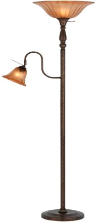 Bronze Metal Torchiere Uplight Floor Lamp with Reading Lamp