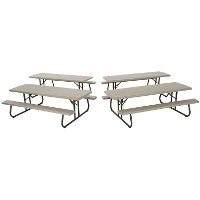 480123 Lifetime 8 Foot Picnic Tables 4-Pack Almond