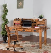 Rustic Light Brown Small Computer Desk with Hutch - Sedona