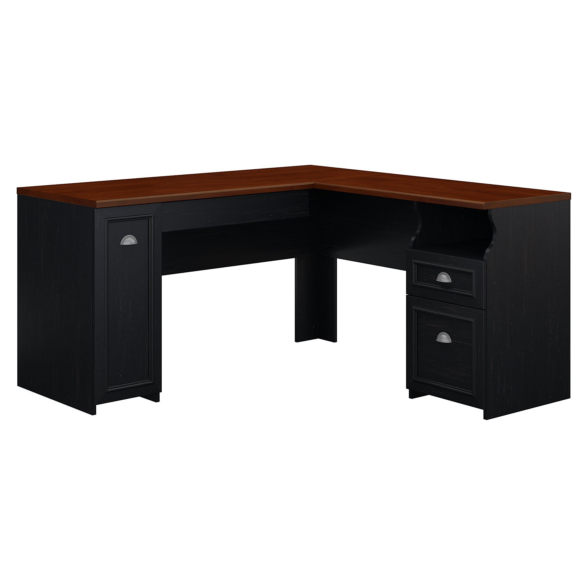 Fairview Antique Black/ Hansen Cherry L Shaped Desk-2
