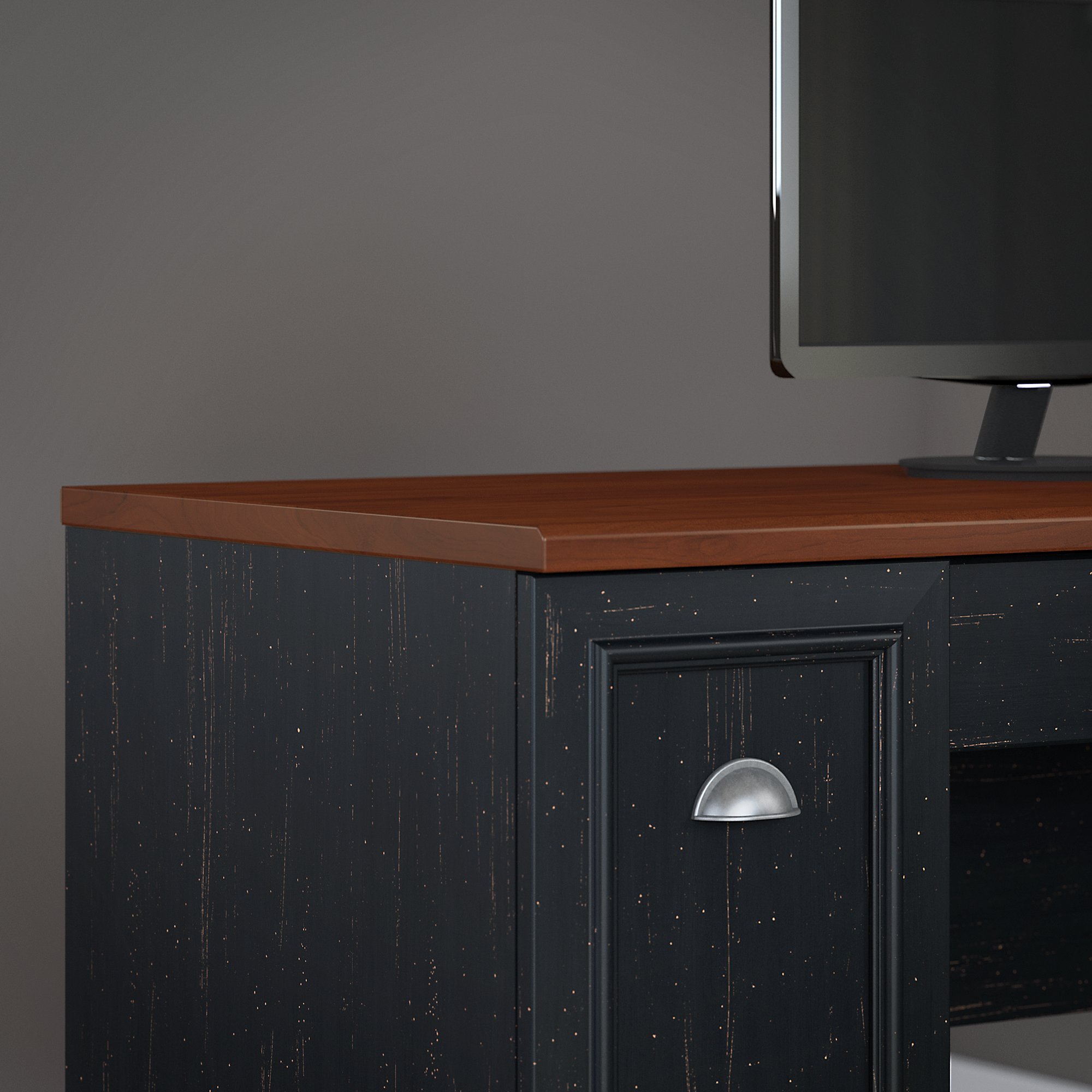 Fairview Antique Black/ Hansen Cherry L Shaped Desk-4