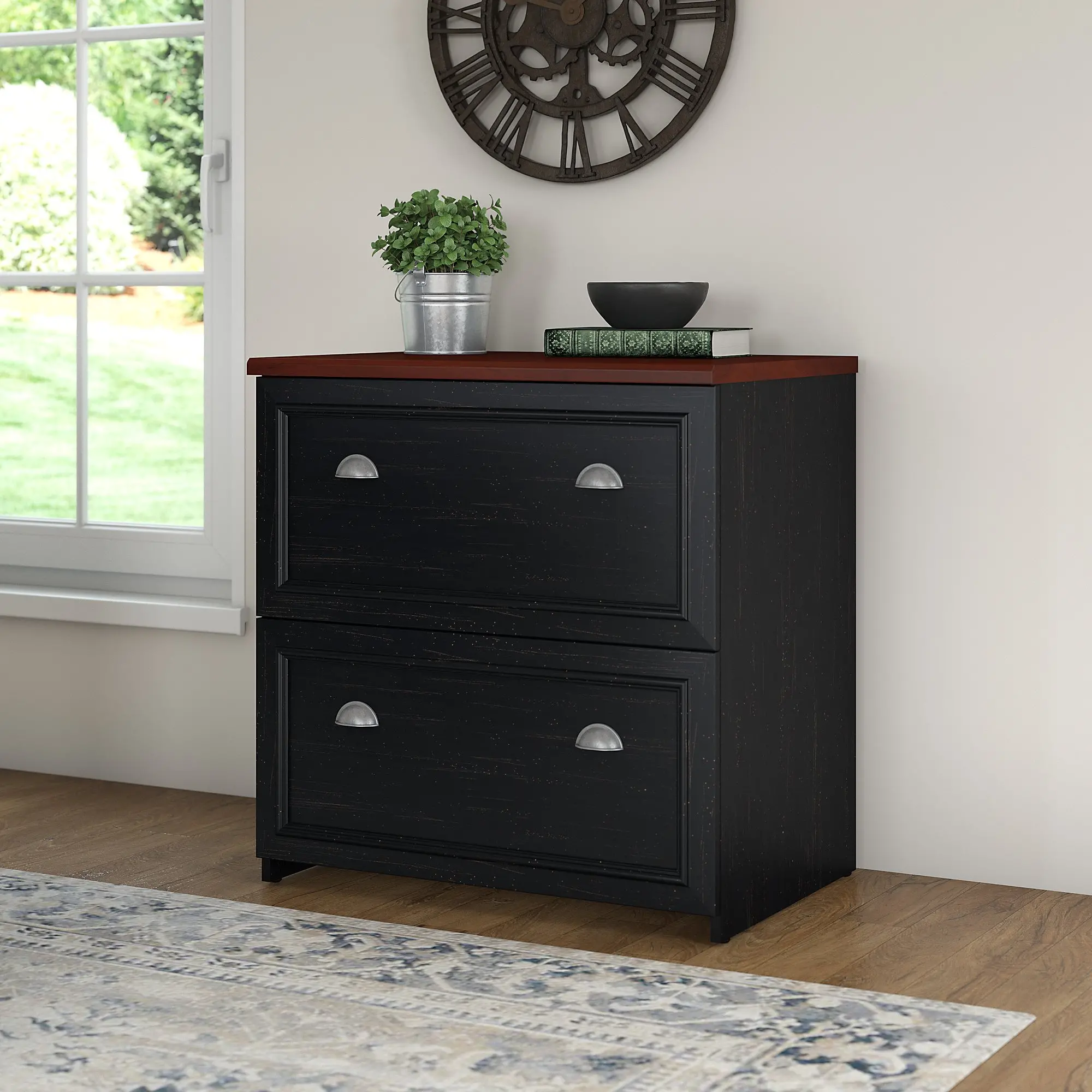 WC53981-03 Fairview Antique Black/Cherry 2 Drawer Lateral File Cabinet-2