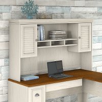 Antique White L Shaped Desk Hutch - Fairview-5