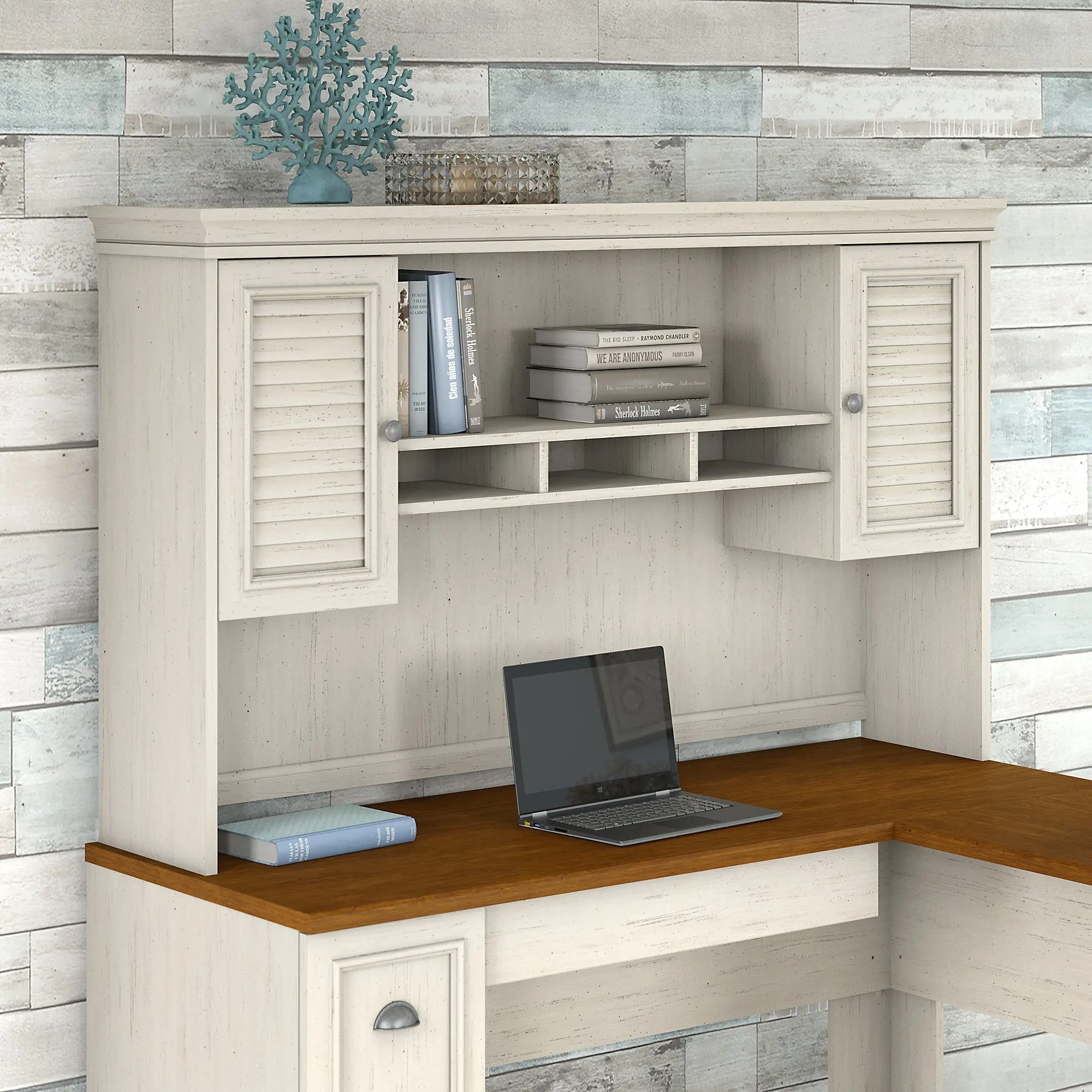 WC53231-03 Fairview Antique White L Shaped Desk Hutch-5