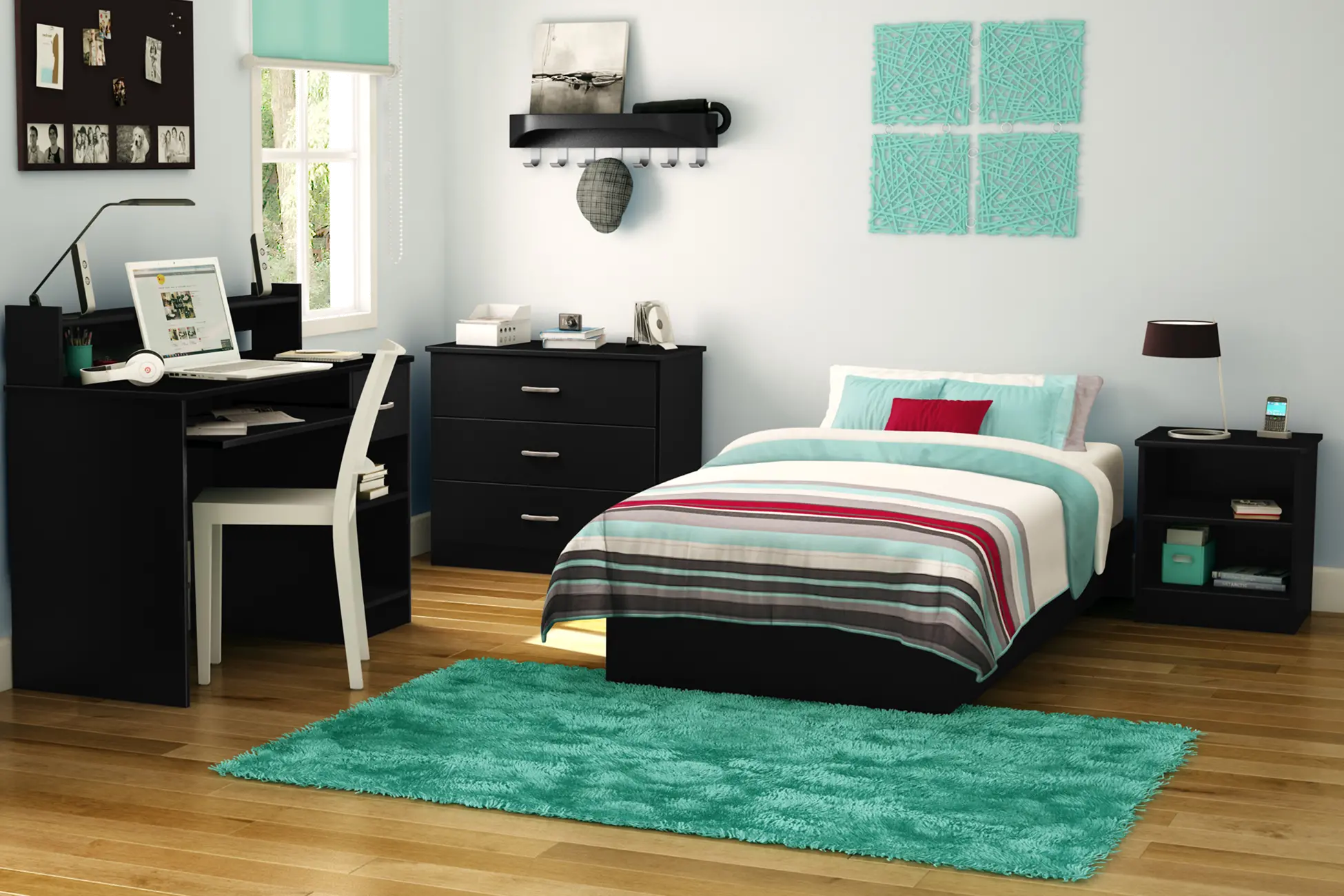 3070235 Step One Black Twin Platform Bed-3