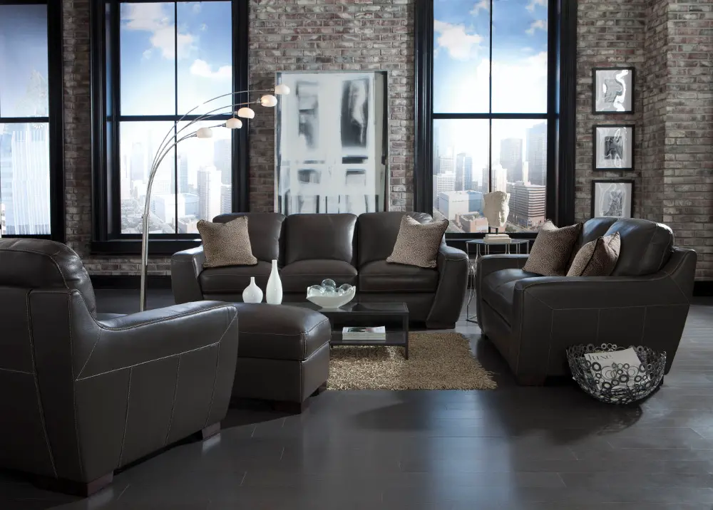 Contemporary Slate Gray Leather Sofa - Shining Tips-1