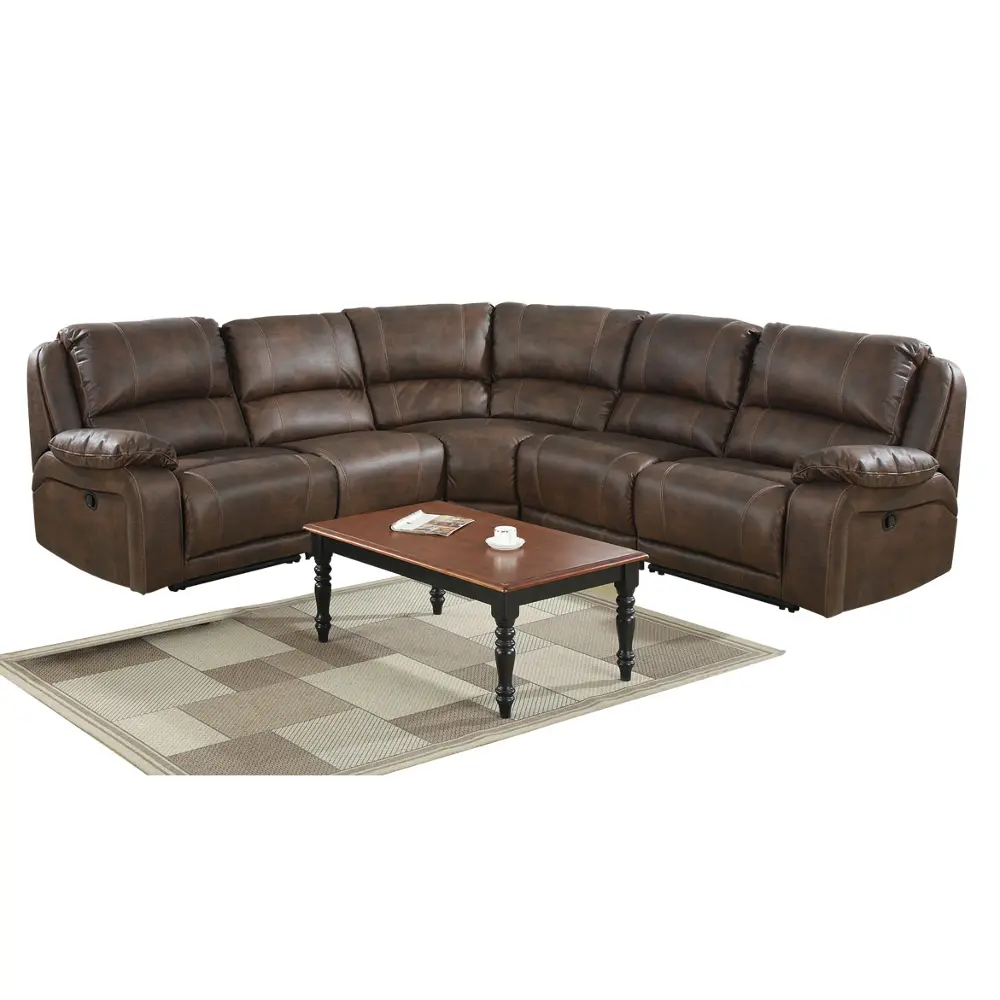 Brown Upholstered 5 Piece Reclining Sectional-1