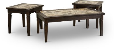 Wood & Marble 3 Piece Coffee Table Set