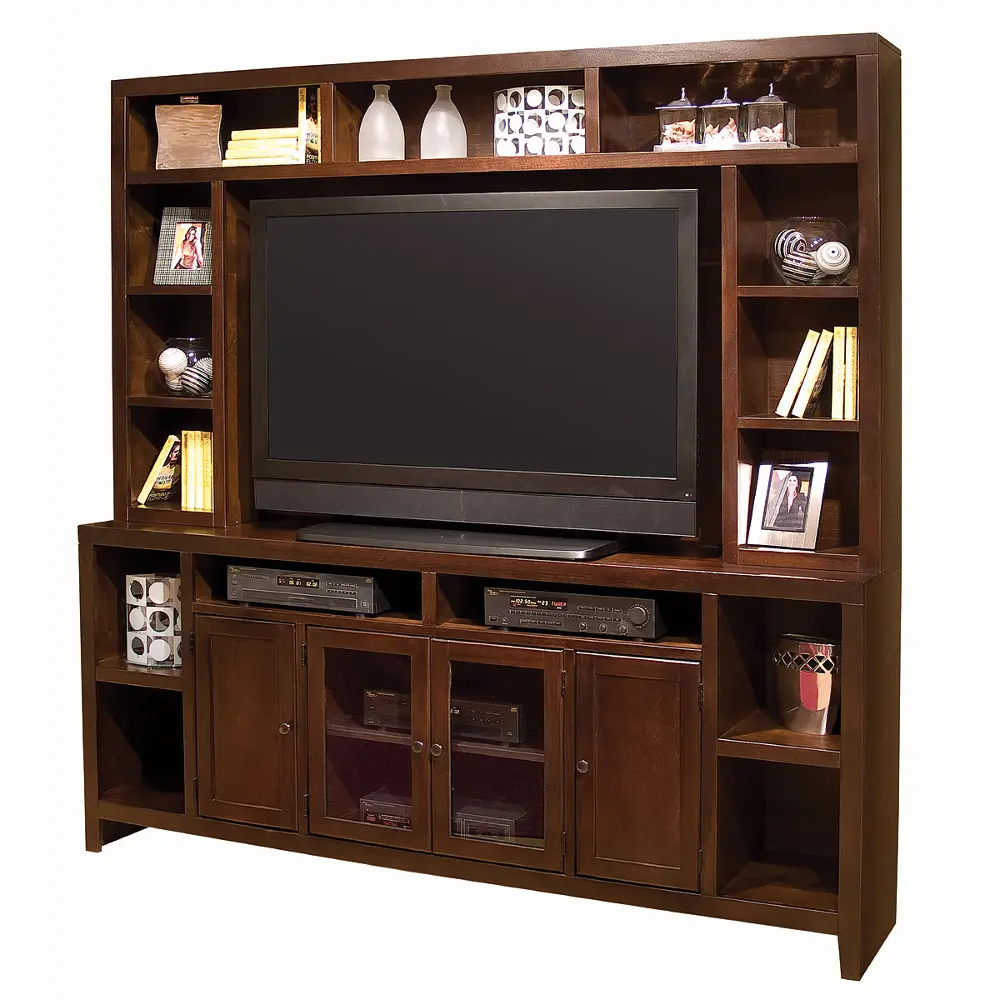 84 Inch Cherry Brown TV Stand and Hutch - Lifestyle-1