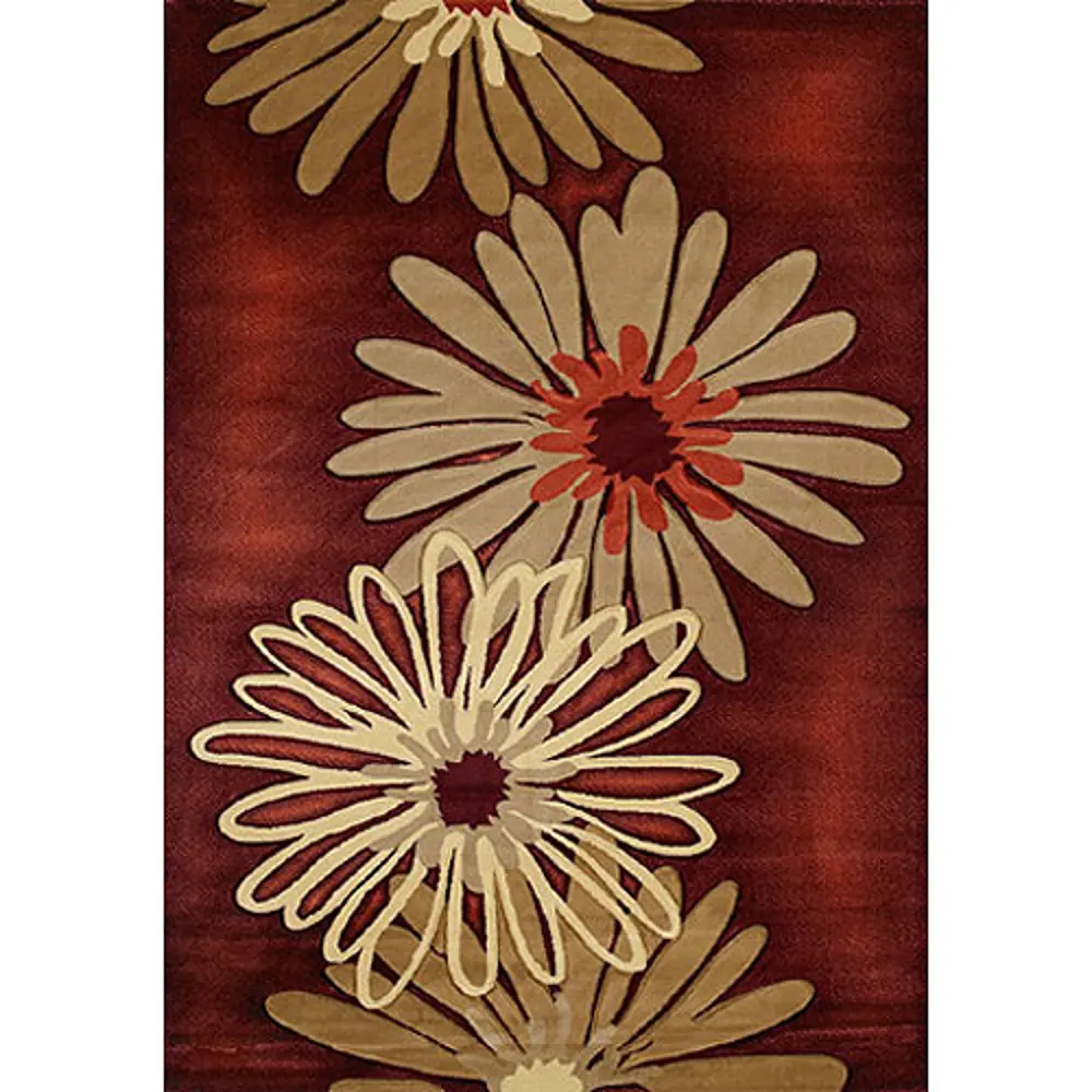 8 x 10 Large Floral Red & Beige Area Rug - Contours-1
