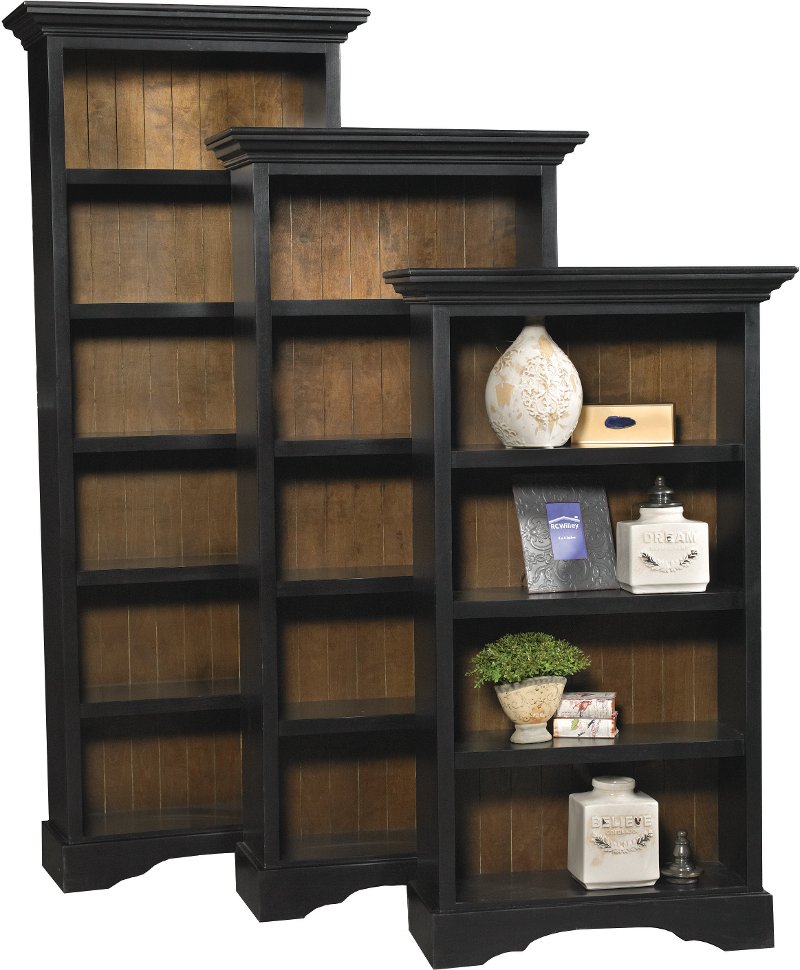 75 Inch Transitional Black Bookcase, Black Bookcase With Adjustable Shelves