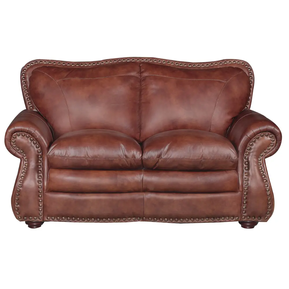 Classic Traditional Brown Leather Loveseat - McKinney-1