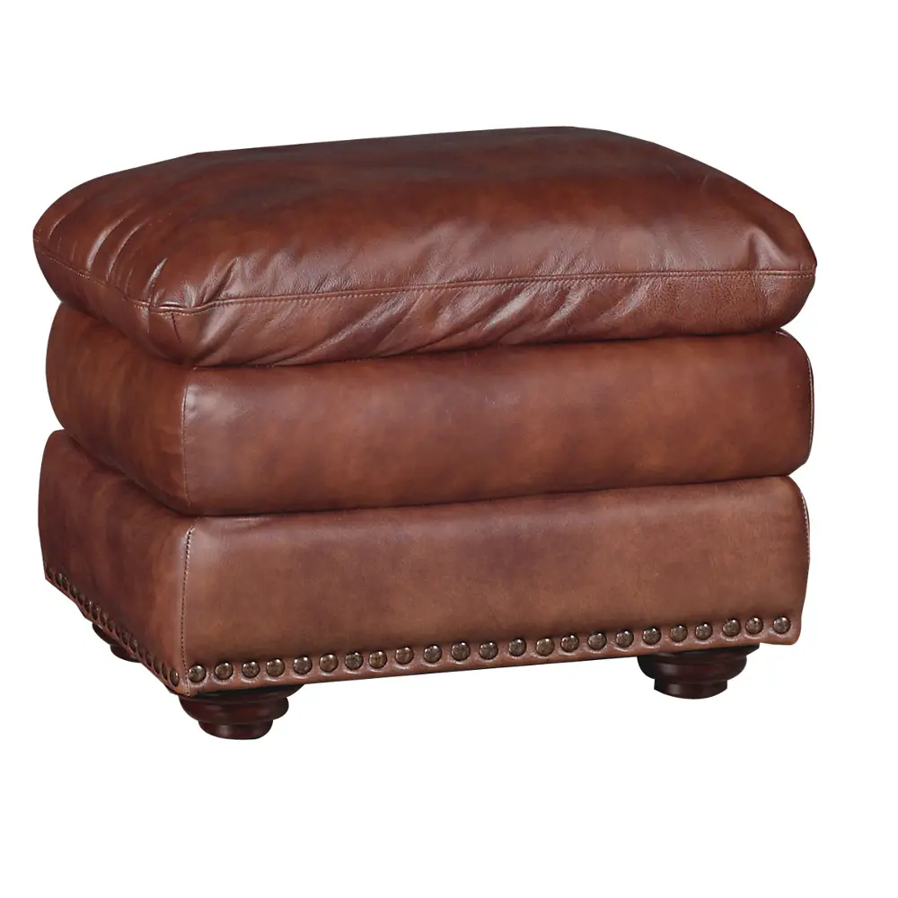 Classic Traditional Brown Leather Ottoman - McKinney-1