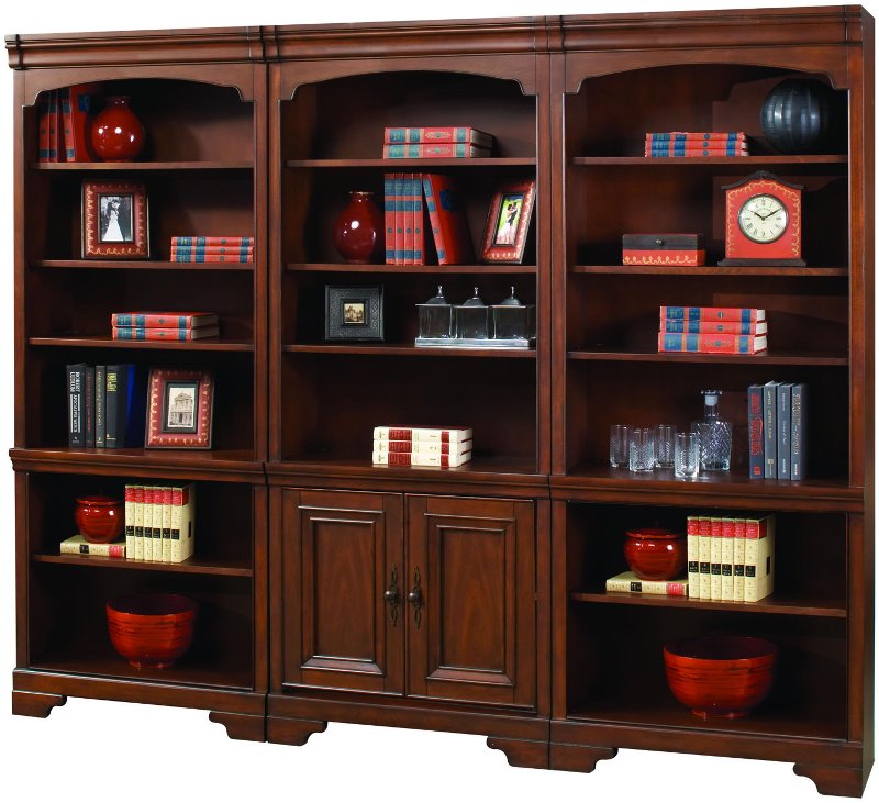 3 Piece Cherry Brown Bookcase Wall, Light Cherry Bookcase