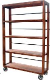 Open Wood and Metal Bookcase On Wheels