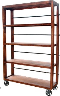Open Wood and Metal Bookcase On Wheels