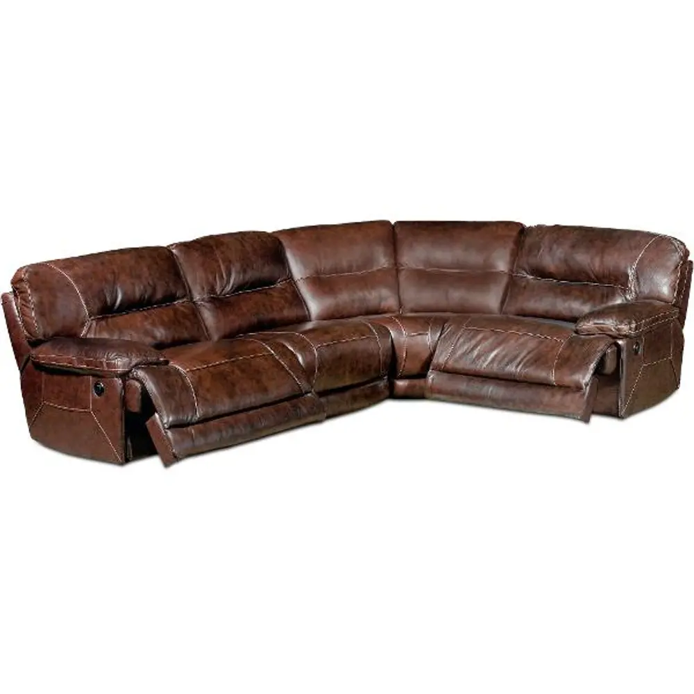 Brown Leather-Match 4 Piece Power Reclining Sectional-1