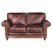 Classic Traditional Brown Leather Loveseat - Toberlone