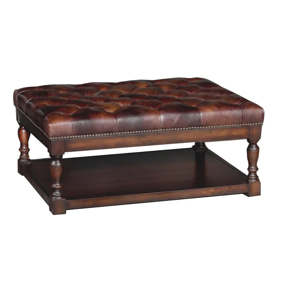 Classic Traditional Brown Leather Cocktail Ottoman - Toberlone-1