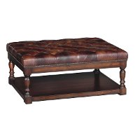 Classic Traditional Brown Leather Cocktail Ottoman - Toberlone
