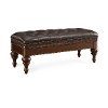 Dark Brown Faux Leather Hand Carved Bench