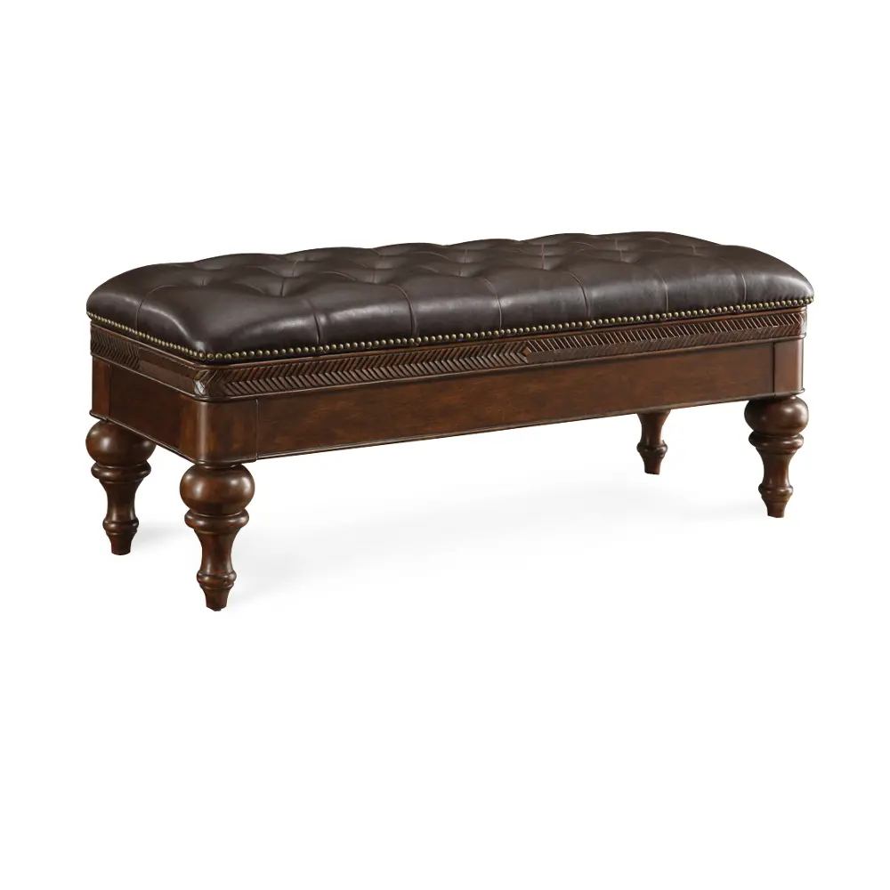 80363 Dark Brown Faux Leather Hand Carved Bench-1