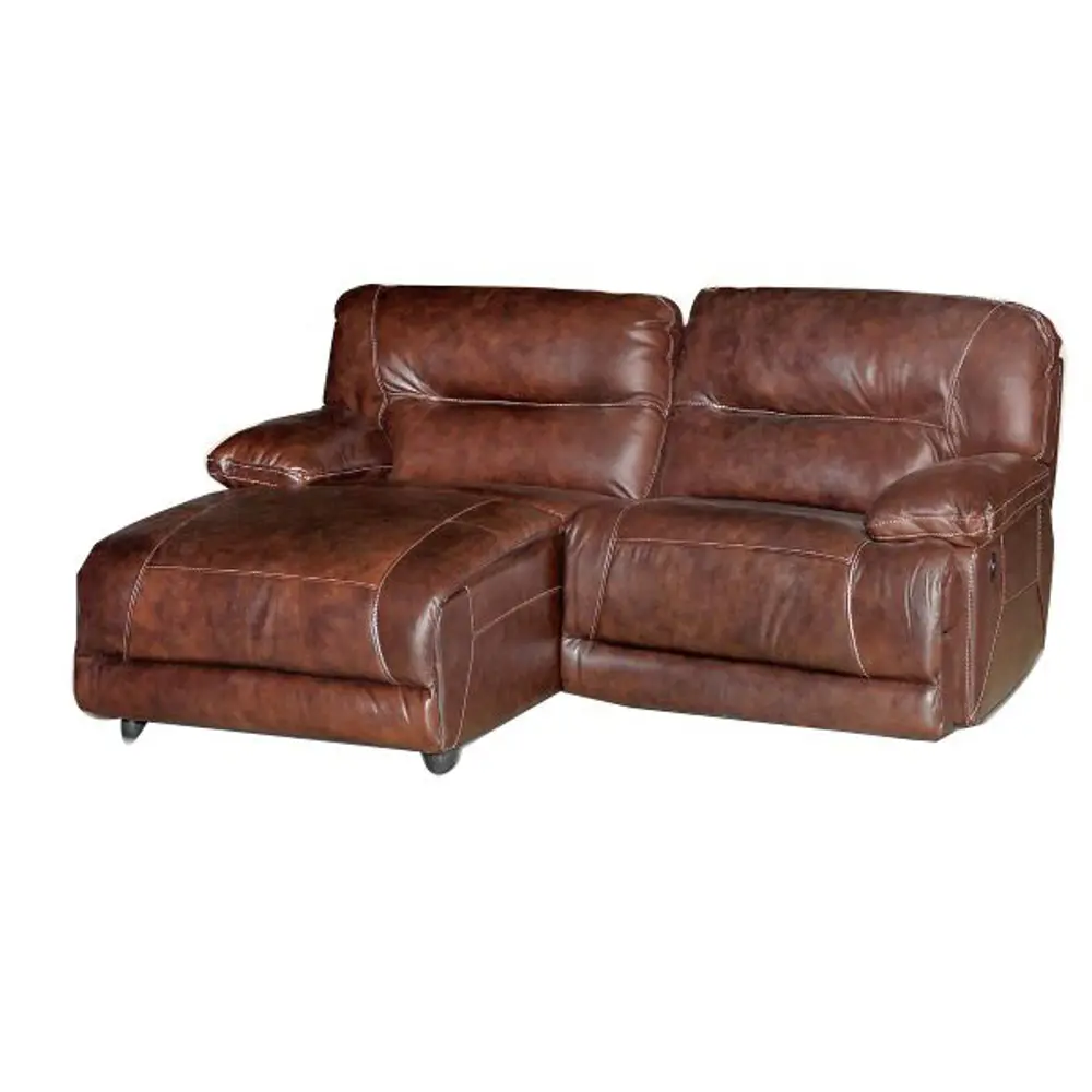 Brown Leather-Match 2 Piece Power Left Chaise Reclining Sectional - Dylan-1