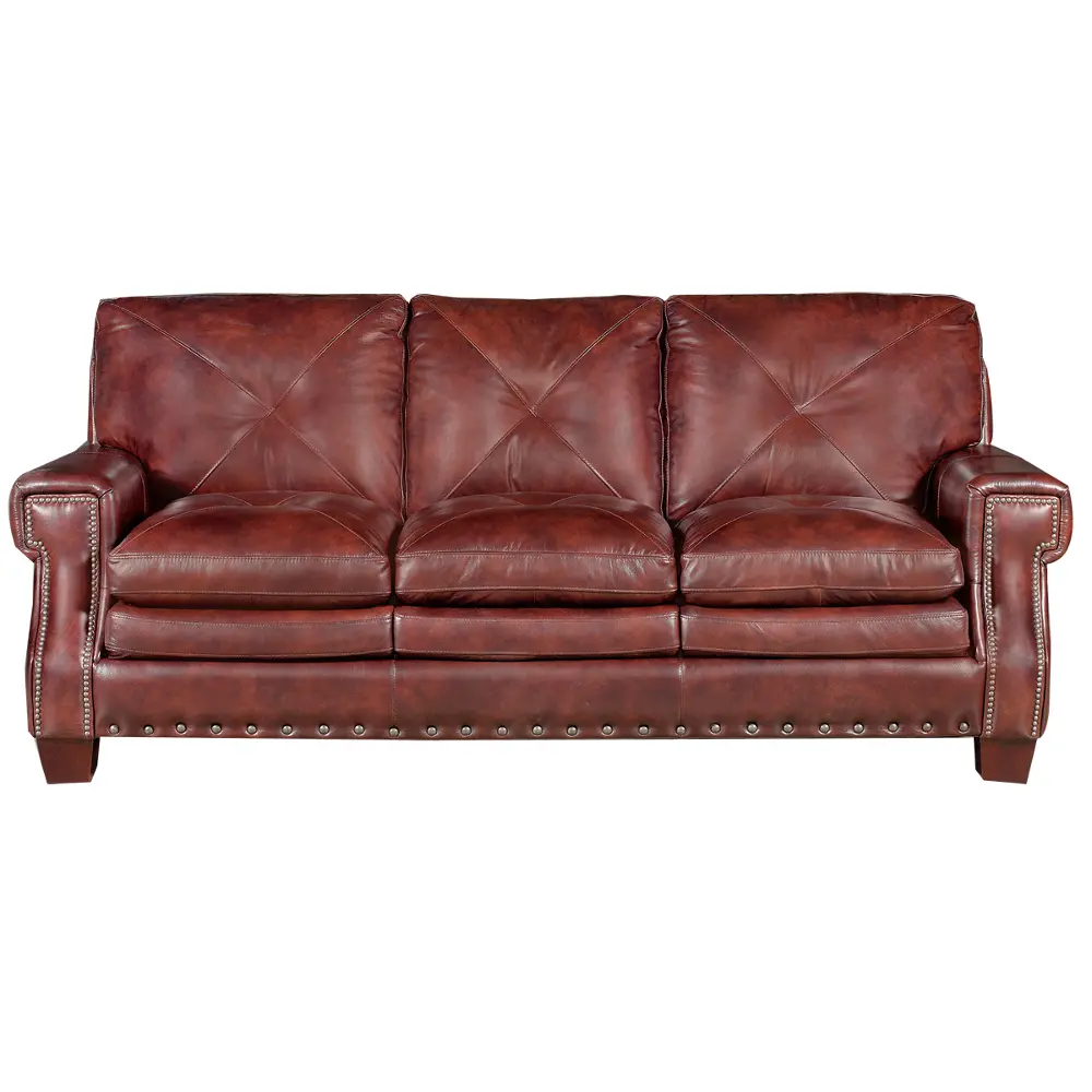 Classic Traditional Burgundy Leather Sofa - McKinney-1