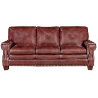 Classic Traditional Burgundy Leather Sofa - McKinney