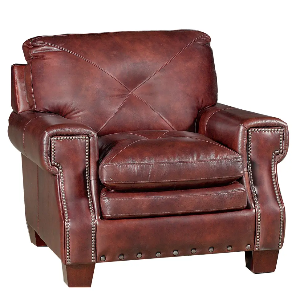 Classic Traditional Burgundy Leather Chair - McKinney-1