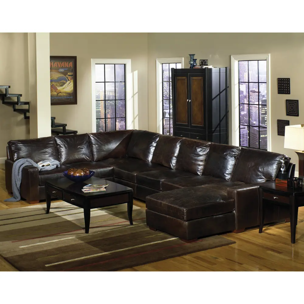 Brompton 3 Piece Dark Tobacco Leather Sectional-1