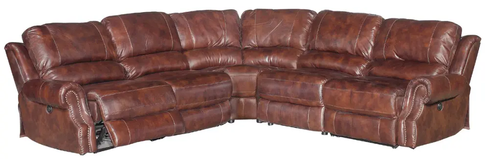 Brown Leather-Match 5 Piece 2x Power Reclining Sectional - Madison Collection-1